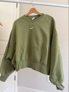 Nike Olive Green Cropped Crew Sweatshirt